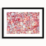 Abstract art print of Caribbean scenery in vibrant colors on a textured, extra large canvas, framed in black.