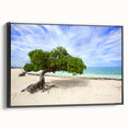 Black and white framed canvas depicting a vintage Caribbean landscape, ideal for bedroom wall art.