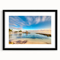 Extra large, colorful abstract art print of Caribbean scenery on a textured canvas, framed in black.