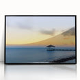 Large abstract wall art of a Caribbean scene in vibrant blue and green tones, framed in black acrylic.