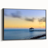 Black and white framed canvas featuring a vintage-style Caribbean landscape, ideal for bedroom wall art.