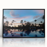 Large abstract wall art depicting a Caribbean scene in vibrant hues on a framed acrylic.