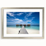 Extra large wall art featuring an abstract depiction of Caribbean scenery in vibrant blues and greens.