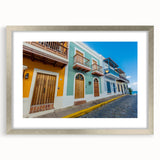 Extra large abstract art print of Caribbean scenery in textured style, framed with silver mat, ideal for living room decor.