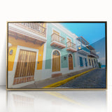 Mid-century modernist art depicting a serene Puerto Rican landscape in pastel shades on a framed acrylic panel.