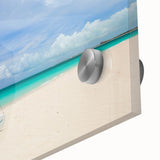 Acrylic print of a large abstract Caribbean seascape in vibrant blue and turquoise hues, ideal for dining room art.