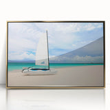 Large framed acrylic print of a Caribbean scene in gold tones, suitable for modern art wall decor.
