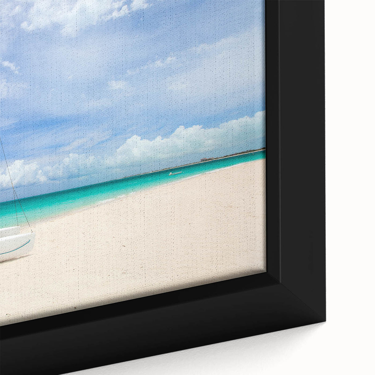 Framed canvas featuring a textured, vibrant Caribbean scenery, ideal for extra large living room wall art.
