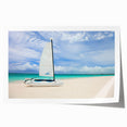 Extra large rolled print of a Caribbean beach scene with vibrant blue and green colors, ideal for dining room wall art.