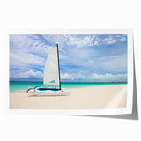 Extra large rolled print of a Caribbean beach scene with vibrant blue and green colors, ideal for dining room wall art.