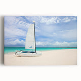 Black and white stretched canvas of a Caribbean beach scene, ideal for kitchen wall art.