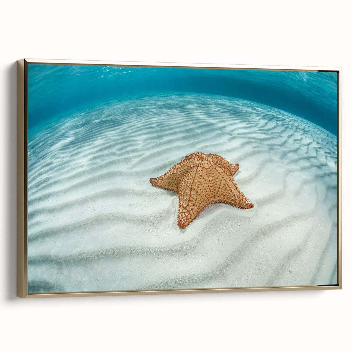 Framed canvas wall art featuring a serene Caribbean landscape, with lush greens and ocean blues, ideal for bedroom decor.