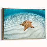 Framed canvas wall art featuring a serene Caribbean landscape, with lush greens and ocean blues, ideal for bedroom decor.
