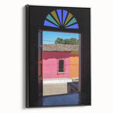 Black and white framed canvas of a vintage El Salvador landscape, ideal for bedroom decor.