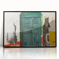 Large abstract wall art depicting a vibrant Central American scenery in a black framed acrylic.