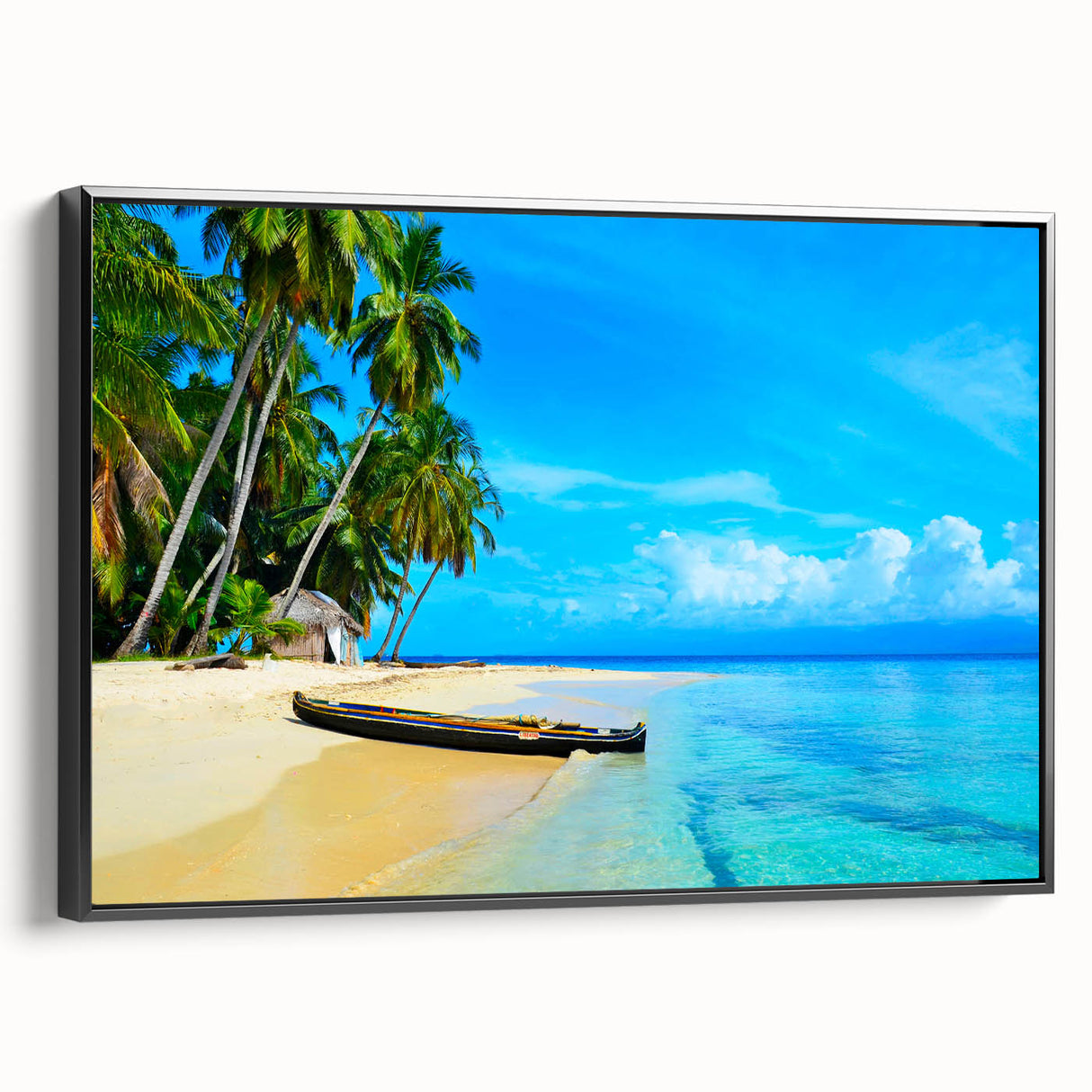 Black and white framed canvas of a vintage Panama landscape, ideal for bedroom wall decor.