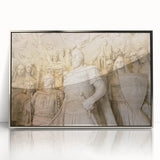 Large art print of a serene Albanian landscape in muted earth tones, framed in silver acrylic.