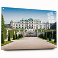 Acrylic print of an abstract European landscape in muted blue and green, ideal for dining room decor.