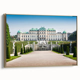 Framed canvas wall art depicting a vintage-style Austrian landscape in muted earth tones, ideal for bedroom decor.