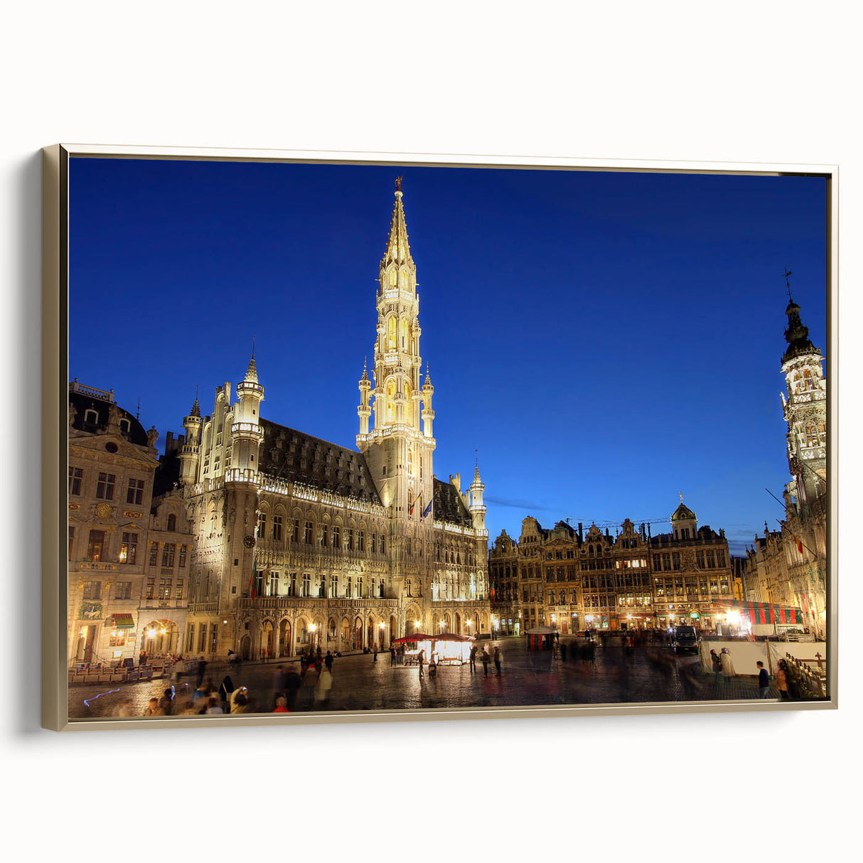 Framed canvas featuring a vintage-style landscape painting of a Belgian scenery in muted earth tones.