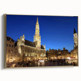 Framed canvas featuring a vintage-style landscape painting of a Belgian scenery in muted earth tones.