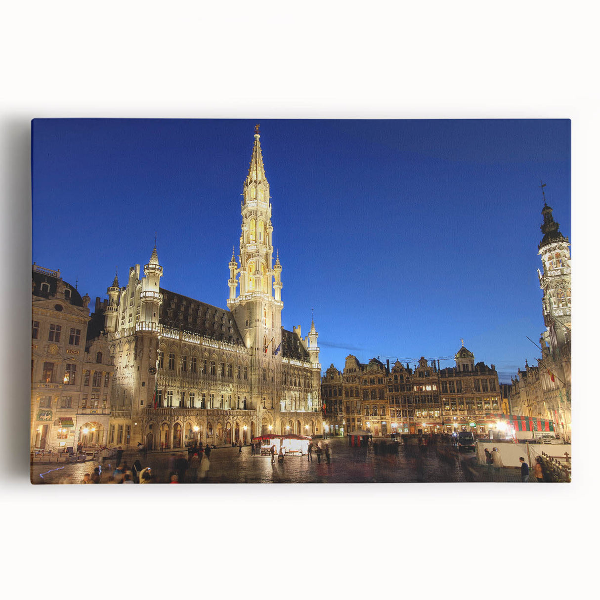 Black and white photograph of a European cityscape on stretched canvas, ideal for kitchen wall art.