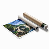 Rolled print of a serene Bulgarian landscape with soft pastel shades, ideal for classy bathroom wall art.