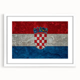 Textured abstract art print of a European Croatian landscape in muted earth tones, framed with a white mat.