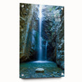Acrylic print of a Cyprian landscape with green tones, ideal for dining room or bedroom decor.