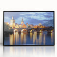 Large abstract wall art depicting Prague's cityscape in muted gray tones, framed in black acrylic.