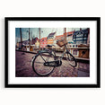 Extra large abstract art print of a colorful Danish scenery, textured style on framed black mat, ideal for living room decor.