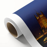 Art Deco poster of Big Ben with muted earth tones on rolled canvas, ideal for nursery wall art.