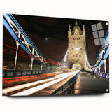 Acrylic print of London skyline in muted gray and blue tones, ideal for dining room art.