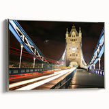 Framed canvas featuring a vintage-style London landscape with muted colorful art, ideal for office or living room decor.