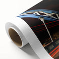 Art deco poster of London scenery in muted gray tones on rolled canvas, ideal for nursery wall art.