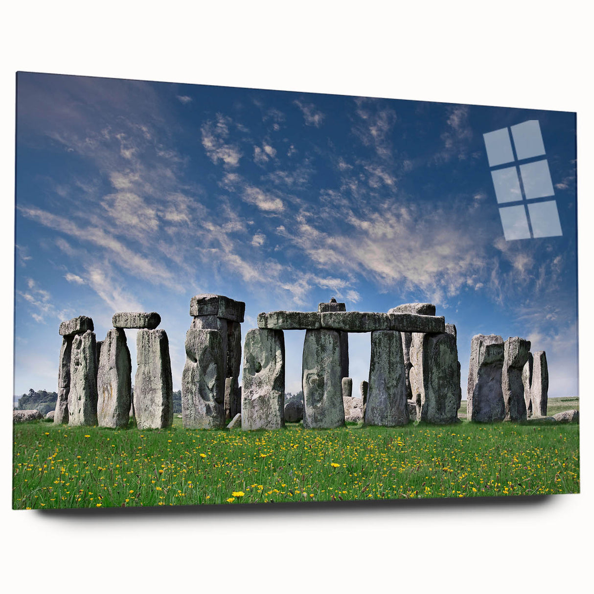Acrylic print of Stonehenge in muted earth tones, ideal for bedroom or dining room art.