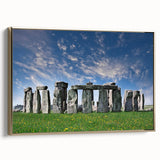 Framed canvas of Stonehenge in muted earth tones, ideal for bedroom wall art.