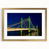 Abstract art print of the Thames River in muted gray and blue tones, framed with a gold mat, ideal for dining room decor.