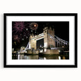 Extra large framed wall art of an abstract rendition of London's Tower Bridge in vibrant, textured colors.