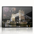 Large abstract wall art of Tower Bridge in muted gray and blue tones on framed acrylic.