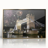 Acrylic print of Tower Bridge with gold frame in art deco style, ideal for modern art wall decor.
