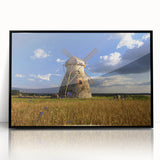 Large abstract wall art depicting a European Estonian scenery in muted earth tones on a framed acrylic.