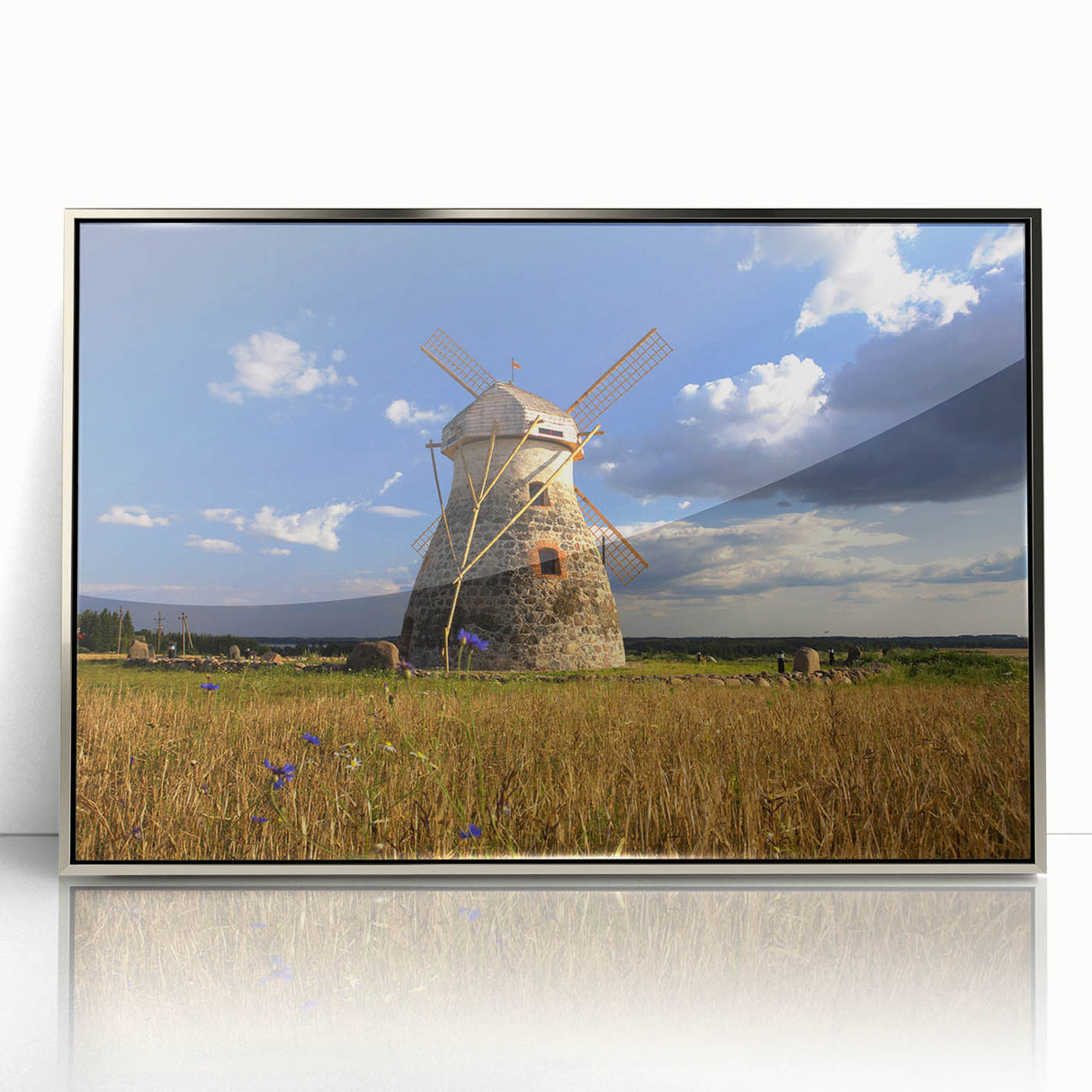 Large art print of a European scenery in Estonia, featuring muted earth tones on a framed acrylic.