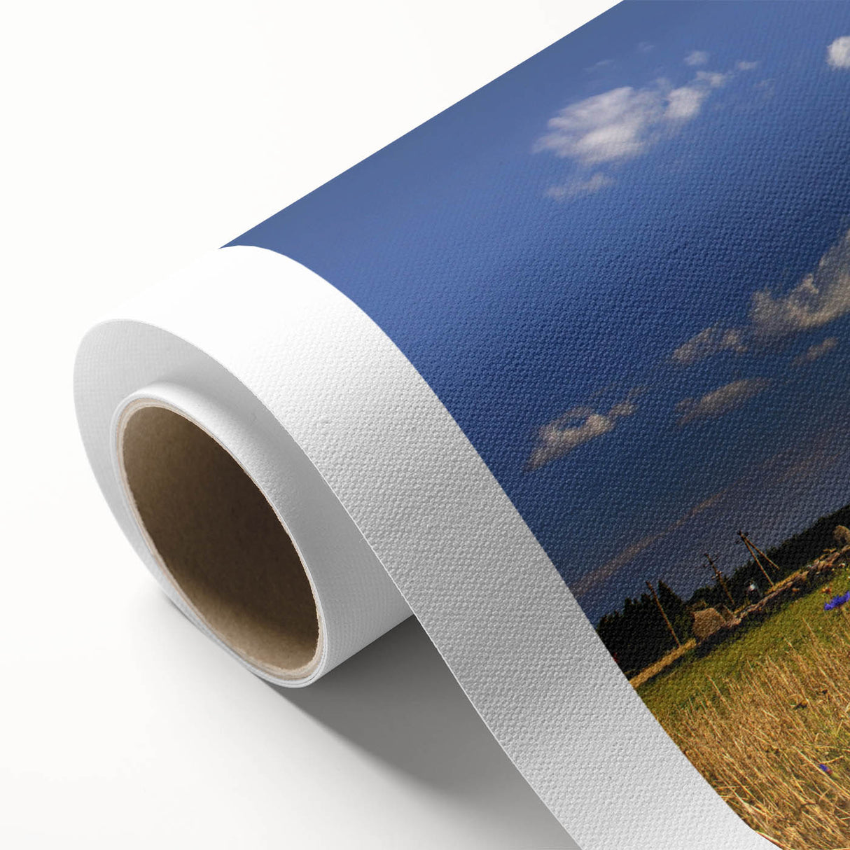 Art Deco style poster of a European scenery in pastel colors, printed on rolled canvas, suitable for nursery wall art.
