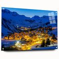 French Alps landscape on acrylic glass, featuring vivid blue and green tones, suitable for dining room decor.