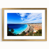 Abstract art print of a European scenery in Nice, France, in a gold frame with mat.