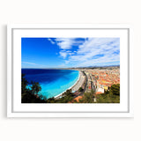 Textured abstract art print depicting a serene European landscape in muted earth tones, framed in white.