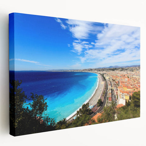 Large canvas print of a serene Nice, France scenery in soft pastel colors, ideal for kitchen wall art.