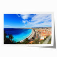 Scenic view of Nice, France in pastel shades on rolled print, suitable for dining room wall art.