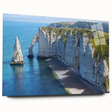 Acrylic print of a serene Normandy landscape in soft blue and green hues, ideal for bedroom or dining room art.